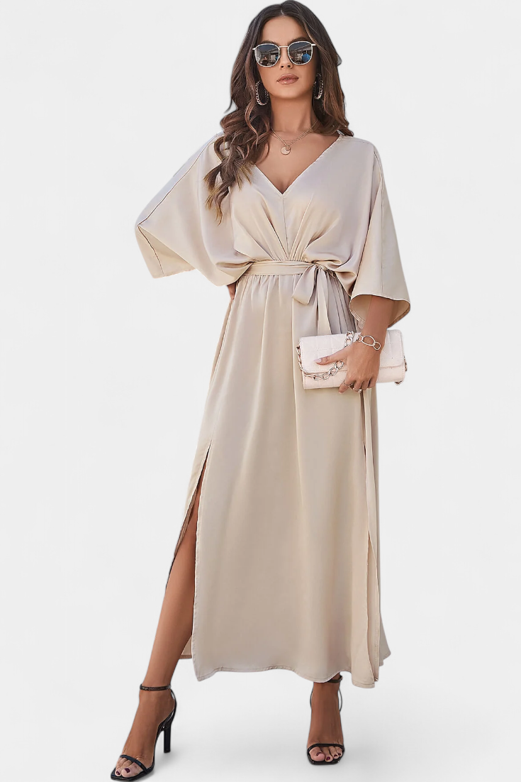 Milly Vestido Elegante con Lazo y Abertura