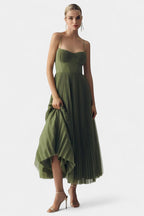Ottilie Vestido de Chiffon Plisado con Corsé Esculpido y Escote Corazón
