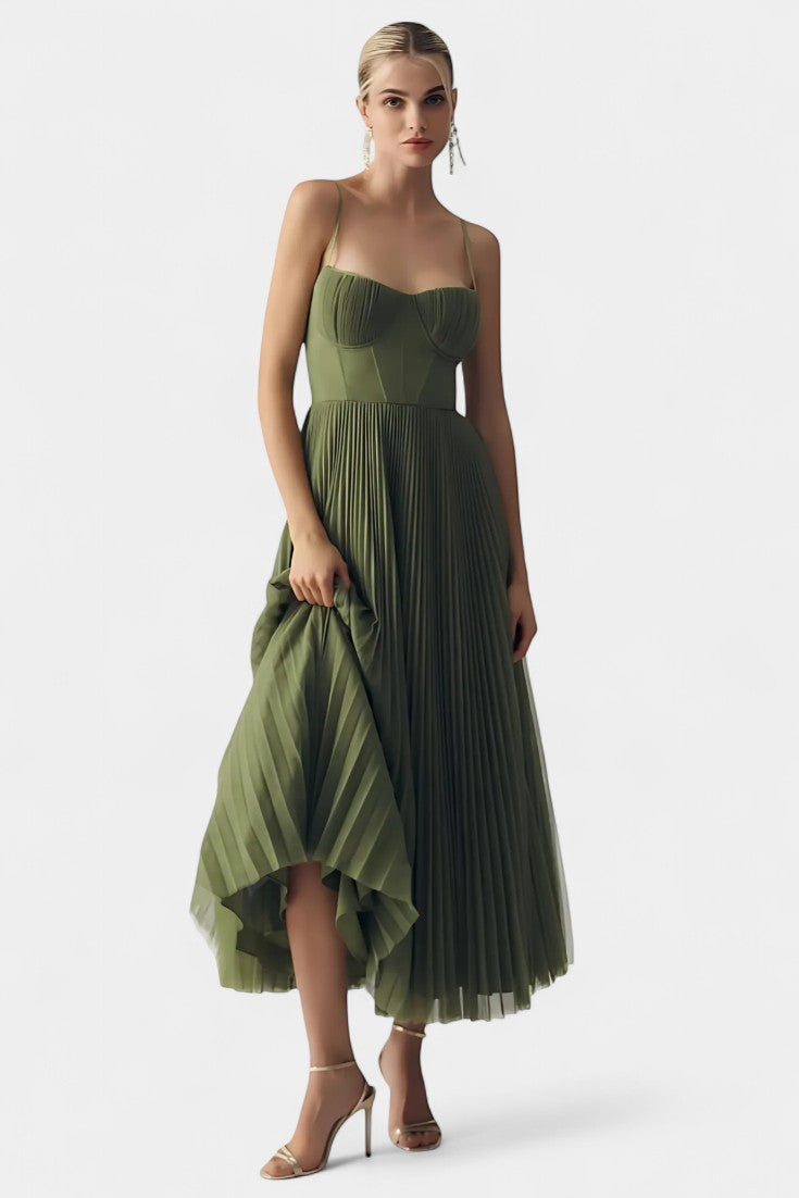 Ottilie Vestido de Chiffon Plisado con Corsé Esculpido y Escote Corazón