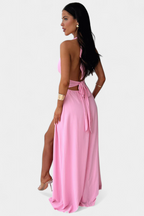 Latisha Vestido de Cuello Halter y Gran Abertura